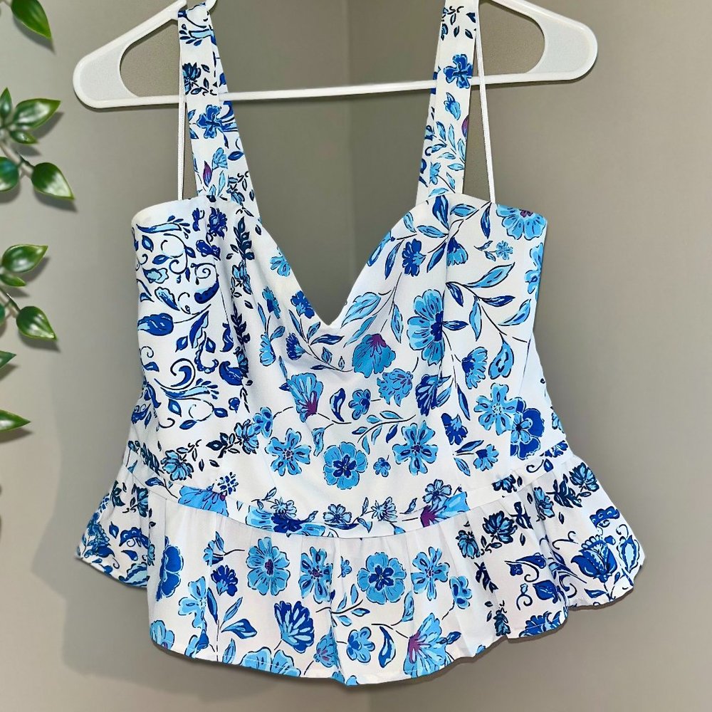 Bloomingdale's Blue and White Floral Tank Top